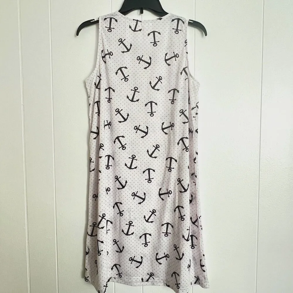 Exist White w/Red Polka Dot & Black Anchors Crew Neck Sleeveless Dress S NWOT - Picture 4 of 4